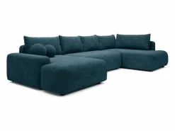 Hot Vente-unique Gran sofá cama rinconera derecha panorámico de 8 plazas en tela texturizada DAVISO Azul