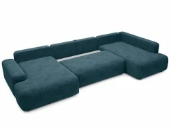 Hot Vente-unique Gran sofá cama rinconera derecha panorámico de 8 plazas en tela texturizada DAVISO Azul