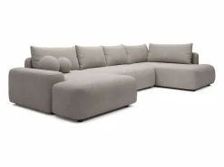 Best Vente-unique Gran sofá cama rinconera derecha panorámico 8 plazas en tela texturizada DAVISO Topo