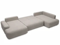 Best Vente-unique Gran sofá cama rinconera derecha panorámico 8 plazas en tela texturizada DAVISO Topo