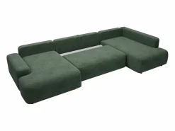 Vente-unique Gran sofá cama rinconera derecha panorámico en tela texturizada verde abeto DAVISO