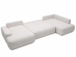 Discount Vente-unique Gran sofá cama rinconera derecha panorámico de 8 plazas en tela texturizada DAVISO Beige