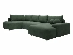 Online Gran sofá cama rinconera izquierda panorámico en tela texturizada verde abeto DAVISO Sofá Xxl
