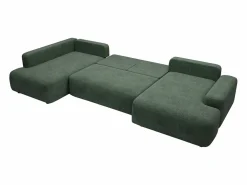 Online Gran sofá cama rinconera izquierda panorámico en tela texturizada verde abeto DAVISO Sofá Xxl