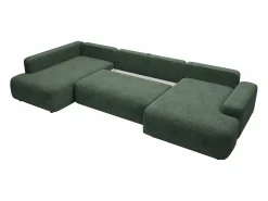 Online Gran sofá cama rinconera izquierda panorámico en tela texturizada verde abeto DAVISO Sofá Xxl
