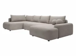 Clearance Vente-unique Gran sofá cama rinconera izquierda panorámico 8 plazas tela texturizada DAVISO Topo