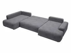 Outlet Vente-unique Gran sofá cama rinconera izquierda panorámico tela texturizada DAVISO Gris antracita