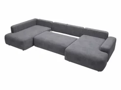 Outlet Vente-unique Gran sofá cama rinconera izquierda panorámico tela texturizada DAVISO Gris antracita