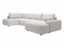 Vente-unique Gran sofá cama rinconera izquierda panorámico de 8 plazas tela texturizada DAVISO