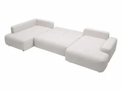Vente-unique Gran sofá cama rinconera izquierda panorámico de 8 plazas tela texturizada DAVISO