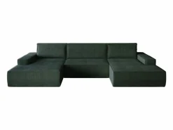 Vente-unique Gran sofá cama rinconera panorámico de pana con compartimentos AMELIA
