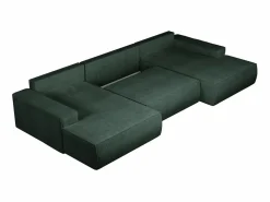 Vente-unique Gran sofá cama rinconera panorámico de pana con compartimentos AMELIA