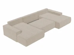 Vente-unique Gran sofá cama rinconera panorámico en tela texturizada color AMELIA