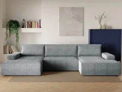 Vente-unique Gran sofá cama rinconera panorámico de pana AMELIA