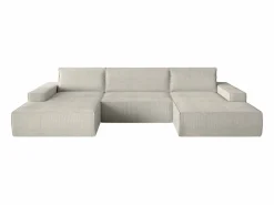 Best Vente-unique Gran sofá cama rinconera panorámico de pana arcón AMELIA Beige