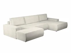 Best Vente-unique Gran sofá cama rinconera panorámico de pana arcón AMELIA Beige