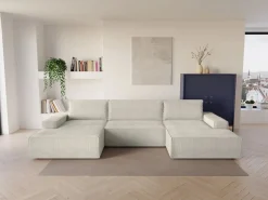 Best Vente-unique Gran sofá cama rinconera panorámico de pana arcón AMELIA Beige