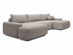 Vente-unique Gran sofá cama rinconera panorámico 7 plazas en tela texturizada DAVISO