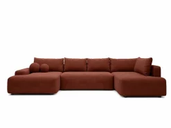 Vente-unique Gran sofá cama rinconera panorámico derecho en tela texturizada DAVISO