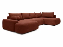 Vente-unique Gran sofá cama rinconera panorámico derecho en tela texturizada DAVISO