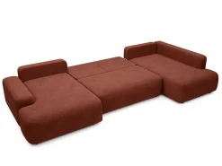 Vente-unique Gran sofá cama rinconera panorámico derecho en tela texturizada DAVISO