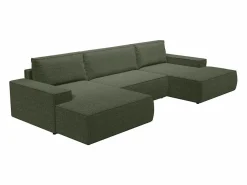 Vente-unique Gran sofá cama rinconera panorámico de tela AMELIA