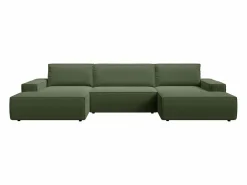 Vente-unique Gran sofá cama rinconera panorámico de tela AMELIA