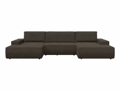 Vente-unique Gran sofá cama rinconera panorámico de pana marrón AMELIA