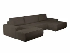 Vente-unique Gran sofá cama rinconera panorámico de pana marrón AMELIA