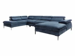 Vente-unique Gran sofá cama rinconera panorámico de terciopelo azul noche SEPINA Pascal Morabito Azul oscuro