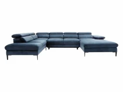 Vente-unique Gran sofá cama rinconera panorámico de terciopelo azul noche SEPINA Pascal Morabito Azul oscuro