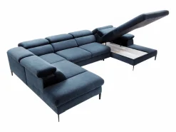 Vente-unique Gran sofá cama rinconera panorámico de terciopelo azul noche SEPINA Pascal Morabito Azul oscuro