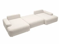 Discount Vente-unique Gran sofá cama rinconera panorámico en tela texturizada DAVISO Crema