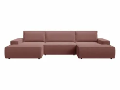 Outlet Vente-unique Gran sofá cama rinconera panorámico de tela AMELIA Terracota