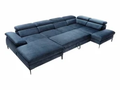 Vente-unique Gran sofá cama rinconera panorámico de terciopelo azul noche SEPINA Pascal Morabito