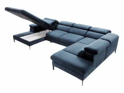 Vente-unique Gran sofá cama rinconera panorámico de terciopelo azul noche SEPINA Pascal Morabito
