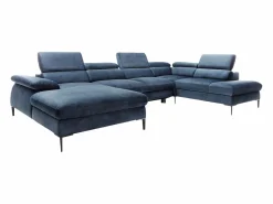 Vente-unique Gran sofá cama rinconera panorámico de terciopelo azul noche SEPINA Pascal Morabito