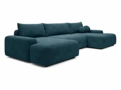 Clearance Gran sofá cama rinconera panorámico de 7 plazas en tela texturizada DAVISO Sofá Xxl