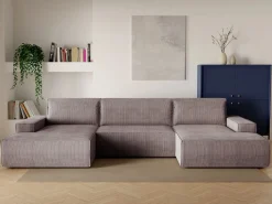 Vente-unique Gran sofá cama rinconera panorámico de pana AMELIA