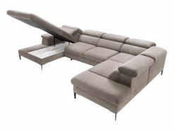 Online Vente-unique Gran sofá cama rinconera panorámico izquierdo de terciopelo marrón SEPINA de Pascal Morabito Topo