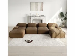 Outlet Gran sofá de esquina modular 388cm - en Pana - con 4 cojines y 2 otomanas - ergonómico - Marrón Sofá Modular|Sofás Club