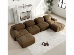 Outlet Gran sofá de esquina modular 388cm - en Pana - con 4 cojines y 2 otomanas - ergonómico - Marrón Sofá Modular|Sofás Club