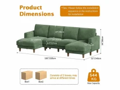 Outlet Gran sofá de esquina panorámico - 4 plazas - chaise longue 109cm - de pana - 269x140x86 - Sofá De Terciopelo|Sofá - 4 Plazas