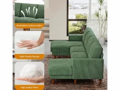 Outlet Gran sofá de esquina panorámico - 4 plazas - chaise longue 109cm - de pana - 269x140x86 - Sofá De Terciopelo|Sofá - 4 Plazas