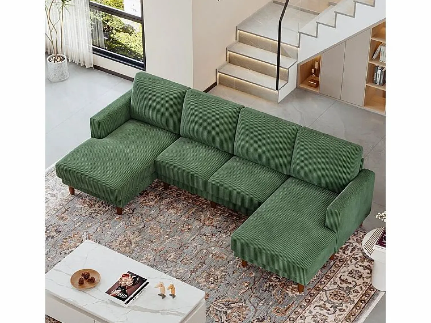 Outlet Gran sofá de esquina panorámico - 4 plazas - chaise longue 109cm - de pana - 269x140x86 - Sofá De Terciopelo|Sofá - 4 Plazas