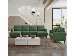 Outlet Gran sofá de esquina panorámico - 4 plazas - chaise longue 109cm - de pana - 269x140x86 - Sofá De Terciopelo|Sofá - 4 Plazas