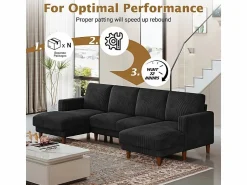 Sale DripeX Gran sofá de esquina panorámico - 4 plazas - chaise longue 109cm - de pana - 269x140x86 - Negro