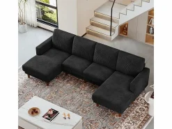 Sale DripeX Gran sofá de esquina panorámico - 4 plazas - chaise longue 109cm - de pana - 269x140x86 - Negro