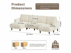New Gran sofá de esquina panorámico - 4 plazas - chaise longue 109cm - de pana - 269x140x86 - Sofá De Terciopelo|Sofás Club