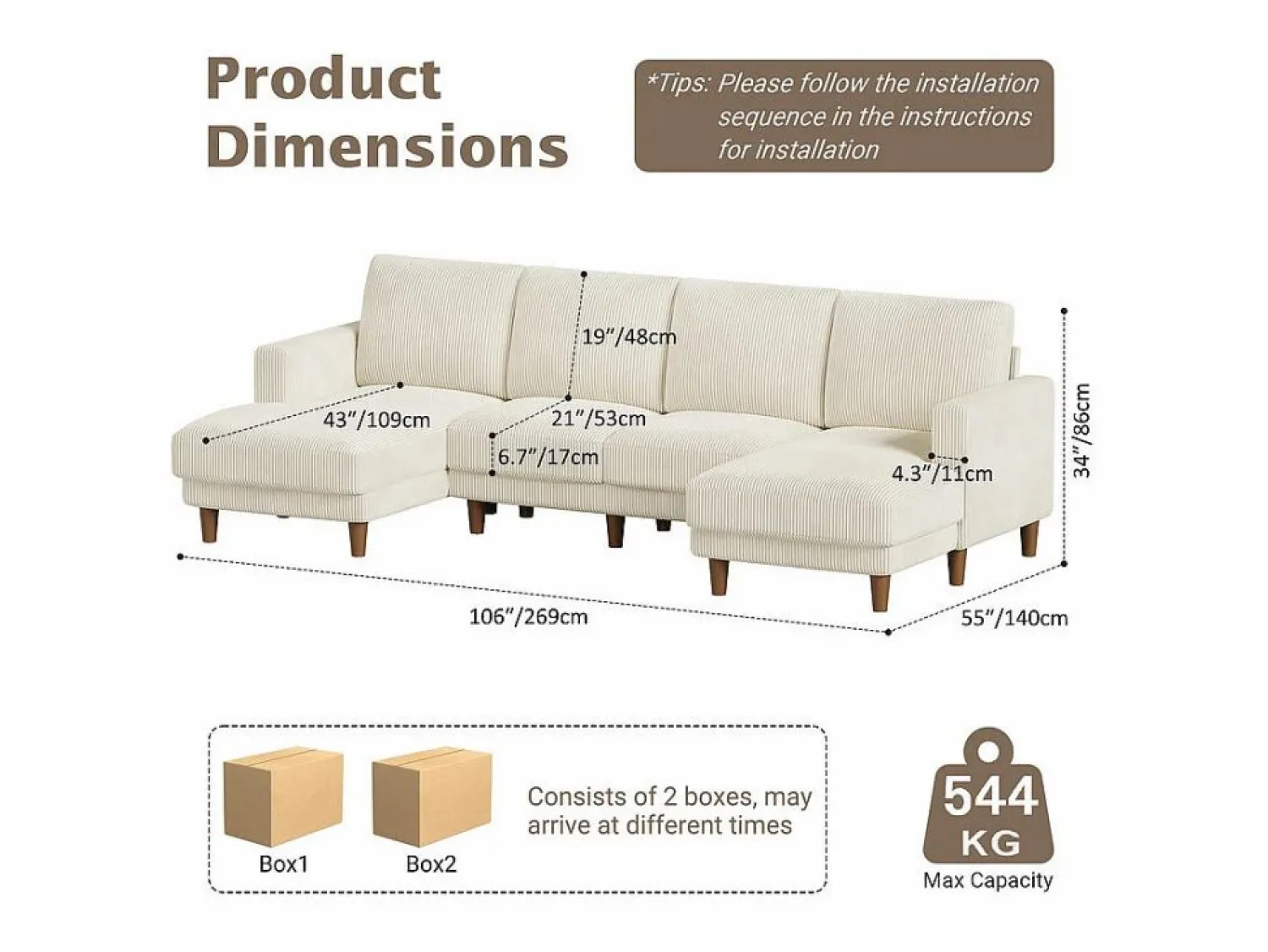 New Gran sofá de esquina panorámico - 4 plazas - chaise longue 109cm - de pana - 269x140x86 - Sofá De Terciopelo|Sofás Club